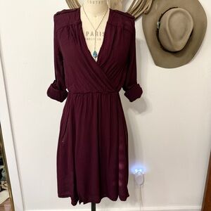 Maeve by Anthropologie Burgundy Long Sleeve Dress